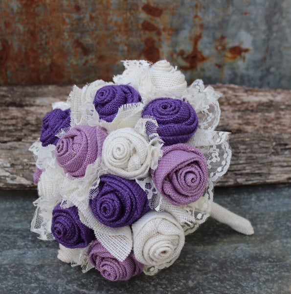 Purple and Lavender Burlap and Lace Wedding Bouquets Bridal Bouquet for rustic wedding