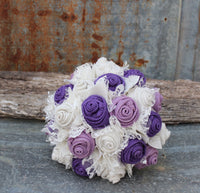 Purple and Lavender Burlap and Lace Wedding Bouquets Bridal Bouquet for rustic wedding