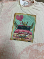 Bleached tee with Pink Truck with Wings and Crown