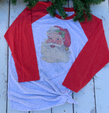 Vintage Santa Graphic Tee Shirt, Christmas Baseball Raglan T shirt