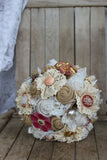 Rustic Glam Bridal Brooch Bouquet with pink and gold brooches and jewels - burlap and lace