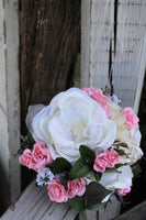 Pink and white silk wedding bouquet, toss bouquet