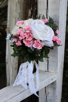Pink and white silk wedding bouquet, toss bouquet
