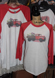 Vintage Red Flower Truck Tee Shirt - Red Baseball Raglan T Shirt