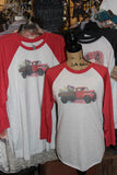 Vintage Red Flower Truck Tee Shirt - Red Baseball Raglan T Shirt