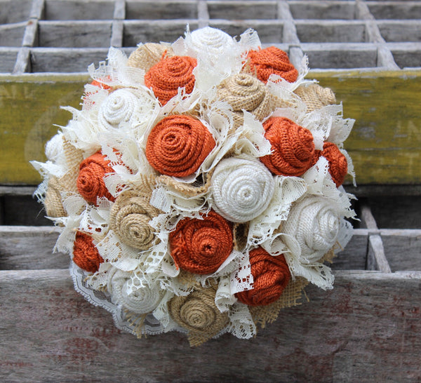 Burlap Bouquet, Burlap and Lace Bridal Bouquet, Rustic Chic Wedding Flowers