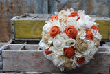 Rustic Burnt Orange Burlap and Lace Bridal Bouquets, Bridesmaid, and Boutonnieres,