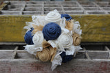 Navy Burlap and Lace Bridal Bouquet, rustic wedding bride's bouquet,