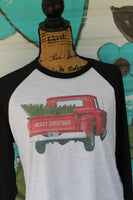 Red Truck with Christmas Tree, Merry Christmas Graphic Tee Shirt