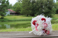 Red, Pink, and Cream Burlap and Lace Rustic Wedding Bouquets Bridal Bouquet