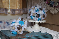 The Rhinestone Cowgirl - Turquoise Burlap and Lace Bride's Bouquet with feathers and rhinestones