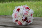 Red, Pink, and Cream Burlap and Lace Rustic Wedding Bouquets Bridal Bouquet