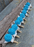 Turquoise Burlap Boutonnieres for Groom, Groomsmen, Bout, Rustic Wedding Flowers