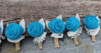 Turquoise Burlap Boutonnieres for Groom, Groomsmen, Bout, Rustic Wedding Flowers