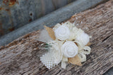Cream and White Wristlet Burlap and Lace Wedding Corsage for rustic, prairie style, country wedding