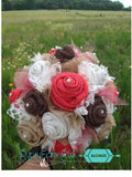 Coral Burlap and Lace Tulle medium size Bridal or Bridesmaid Bouquet Rustic Wedding Bouquets