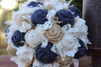 Navy Burlap and Lace Bridal Bouquet, rustic wedding bride's bouquet,
