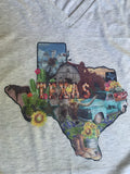 Texas Tee V neck t shirt with Texas Collage