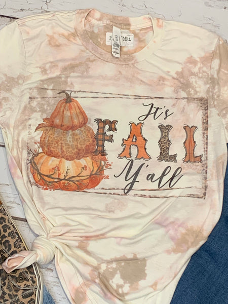 It’s Fall Y’all bleached tee with pumpkins