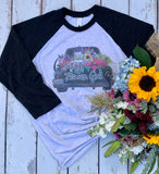 Crazy flower girl tee with a truck load of spring flowers