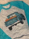Happy Fall Y'all! Graphic t shirt with turquoise truck and pumpkins