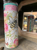 Bee Kind 20 ounce tumbler with Bees and Pretty Pink Flowers