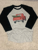 Red Truck with Christmas Tree, Merry Christmas Graphic Tee Shirt