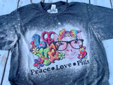 Peace Love Pigs bleached, short sleeve tee shirt