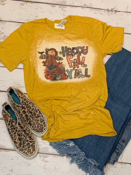 Happy Fall Y’all Scarecrow - mustard bleached tee